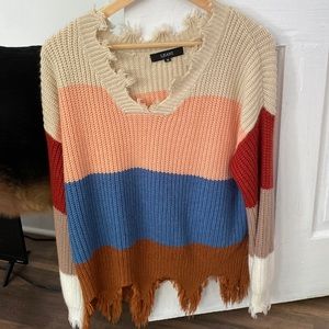 Colorful distressed sweater